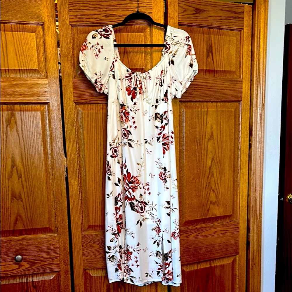 Floral White and Wine Women's Dress
